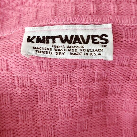 Vintage 90s Womens Knitwaves Pink V Neck Sweater Basket Weave Texture Pullover - Picture 4 of 4